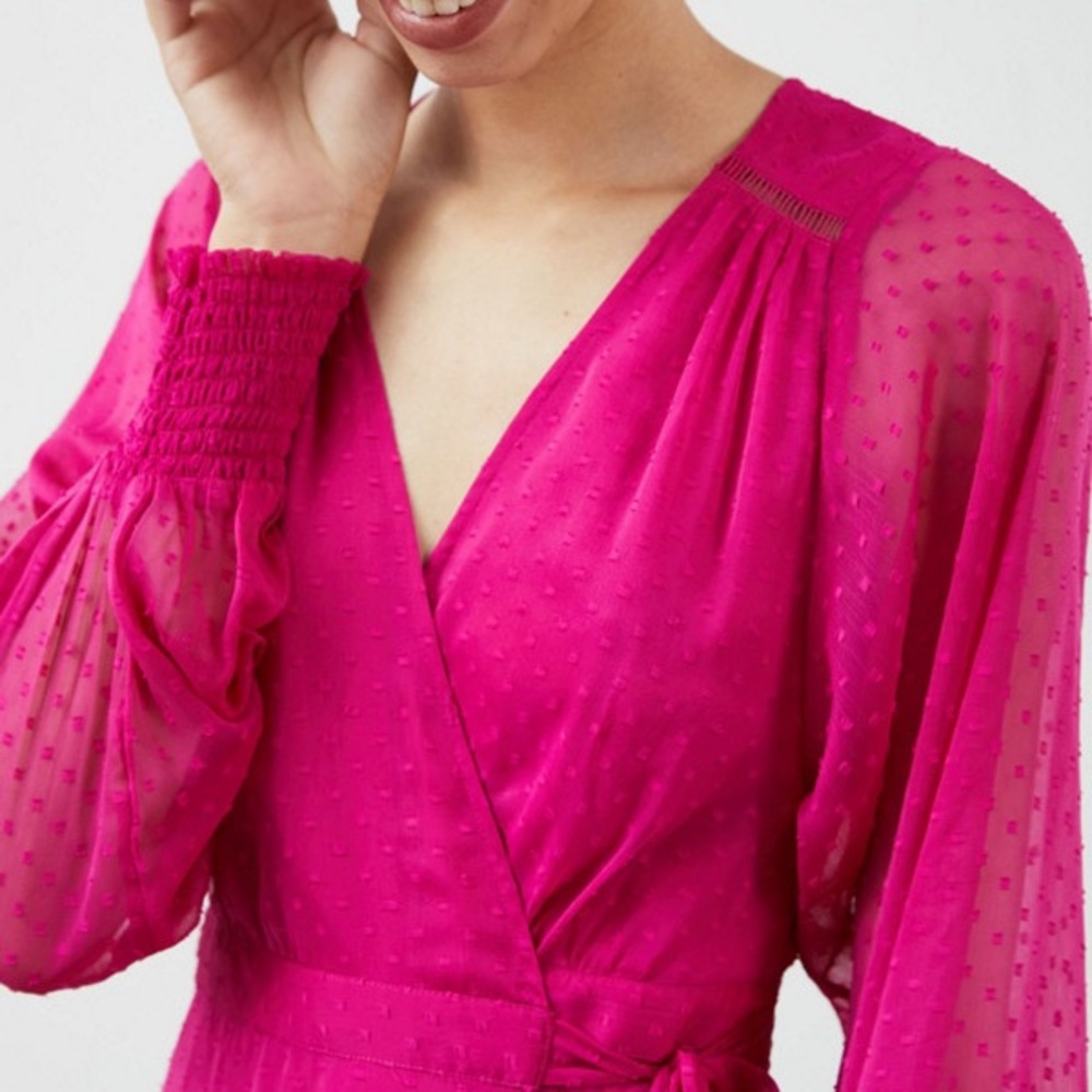 Anthropologie Not So Serious hot pink wrap mini - Picture 2 of 10